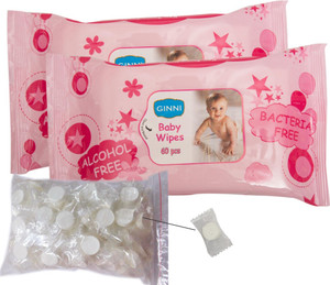 Ginni Baby Wet Wipes(60 wipes per pack)with Magic Coin Wipes(50 dry compressed wipes)