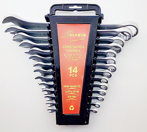 Globus Elliptical Model ,Satin Finish, CRV,Set/14 Double Sided Combination Wrench Set