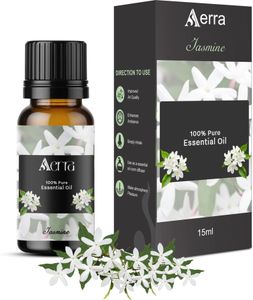 Aerra Jasmine Aroma Oil Jasmine (Mogra) Essential Oil 15ml - 100% Pure Organic | Natural Air Freshener for Home, Car, Diffuser & Linen | Sweet Floral Scent