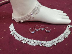 Siya Creation Women Pure Got.a Chandi Jhaler Payal Silver. Alloy