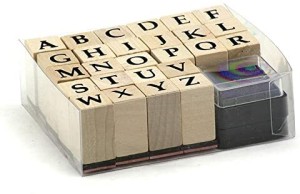 Wooden & Rubber Capital Letter Stamp with Ink Pad