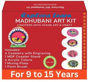 decordial Madhubani art material kit with MDF boards, claym  mirrors and acrylic colours - Madhubani Art Material DIY kit