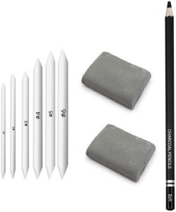 ArtKraft Kneadable Eraser and White Paper Blending Stumps - Charcoal art  set 