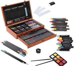 Art Set Kids 142-Piece Wood Drawing Case Coloring Kit Artist Paint Sketch  Pencil