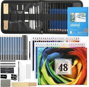 Corslet 83 Piece Sketch Pencil Drawing Kit Sketching Pencils  Set Portable With Cary Case - Oil Colours Pencil Set for Drawing