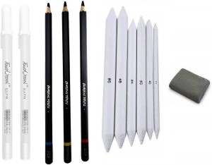 Definite Artline 6pc Sketch Pencil, 6pc Blending Stumps, 1 X  White Pen & Kneadable Eraser - Drawing Accessories - Art Set
