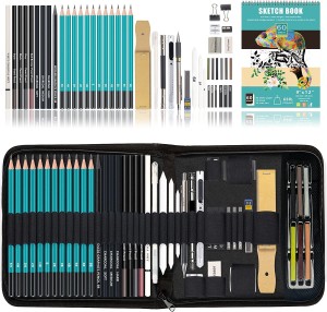 Corslet 50 Pcs Sketch Drawing Pencils Kit Sketchbook,  Graphite, Charcoal, Pastel Pencils - Sketching Pencil