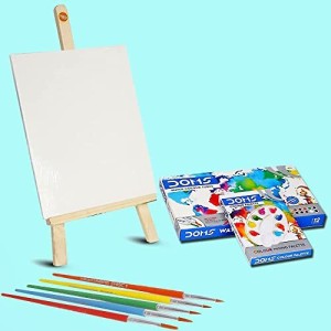 Paaroots Kids Painting Set Including 1 Mini Pre- Drawn Canvas  Panel Easel and 6 