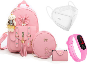 Prestigious Smart Choice 3 PCS Fashion Cute Stylish Leather Backpack Sling Bag Set for Women School College Girl s. 5 L Backpack Pink Price in India Flipkart