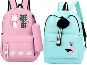 Trenzu Stylish School College Backpack 15 L Backpack Pink Blue