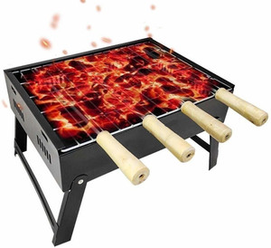 Compact Coal Barbecue Griller with Foldable Legs & Removable Parts for Outdoor with 4 Skewer Charcoal Grill