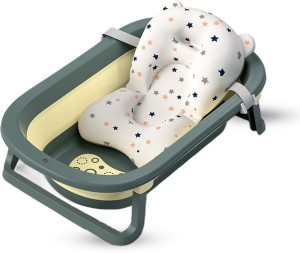 StarAndDaisy Foldable Infant Bath Tub, Collapsible Newborn Toddler Folding Bathing Support Bathtub With Cushion For 0-3 Years Kids (Green)