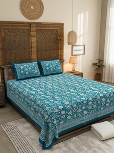 Cotton King Flat 240 TC Jaipuri Prints 1 Summer Bedsheet with 2 Pillow Covers