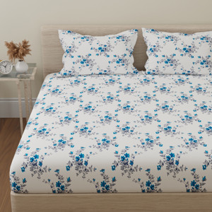 Cotton Double Flat 144 TC Floral 1 Bedsheet with 2 Pillow Covers