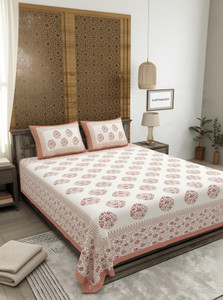 Cotton King Flat 240 TC Jaipuri Prints 1 Summer Bedsheet with 2 Pillow Covers