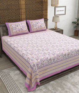 Cotton King Flat 240 TC Jaipuri Prints 1 Bedsheet with 2 Pillow Covers