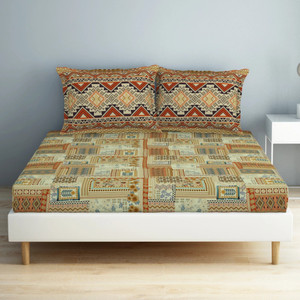 Cotton Double Flat 132 TC Geometric 1 Bedsheet with 2 Pillow Covers