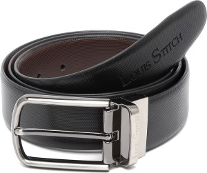 LOUIS STITCH Men Casual Black Genuine Leather Reversible Belt Dotted Gold -  Price in India