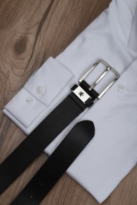 LOUIS PHILIPPE Men Casual Black Genuine Leather Belt Black - Price