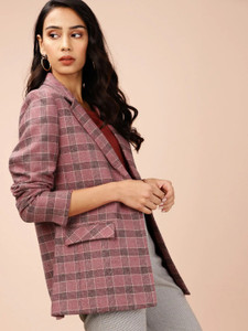 Pink check blazer womens
