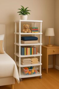 HEGZI Multipurpose Rack with Wheels, Storage Organizer for Books, Clothes, Toys, Plastic Open Book Shelf