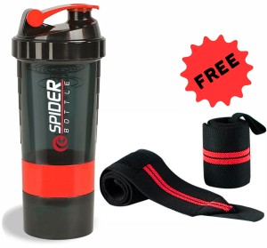 TRUE INDIAN Amazing Quality Combo of Gym Protein Shaker Bottle with Wrist Support Band 500 ml Shaker
