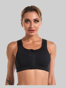 PLUMBURY Women's Padded Front Zip Full Coverage High Support Sports Bra for  Workout, Size M, Black : : Fashion