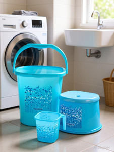 Funk Sqr 3 pcs Bath Set 18 Ltr Bkt + 1.5 Mug + 508 Patla 18 L Plastic Bucket