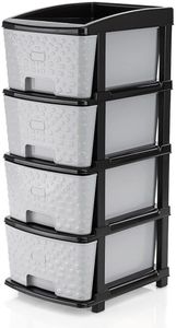 TEX-RO Chest of Drawers : Grey & Black 4 Layer Plastic Free Standing Chest of Drawers