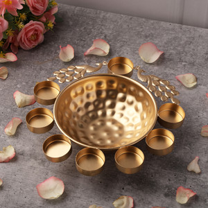 Peacock Mayur Urli Iron Tealight Holder