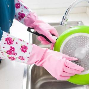 RBGIIT Reusable PVC FlockLined Long Elbow Length Gloves for Kitchen Dishwashing Winters Wet and Dry Glove