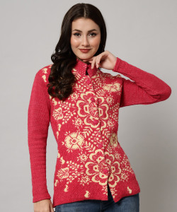 WILLEY Floral Print Collared Neck Casual Women Pink Sweater Buy