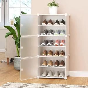 Keekos 6-Shelf-3-Door Plastic Cubort Shoe Rack Metal Collapsible Shoe Stand