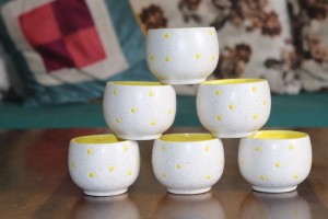 KIKI CREATION Pack of 6 Bone China, Ceramic Premium Quality Small Size Yellow pari Microwave Safe Small Tea Cup/Coffee Cup