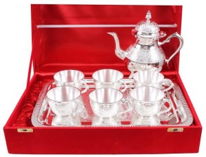 Luminous creations Pack of 8 Brass Regal Brass Tea Set: Silver Plated Pot  with 6 Cups and Tray and kettle Price in India - Buy Luminous creations  Pack of 8 Brass Regal Brass Tea Set: Silver Plated Pot with 6 Cups and Tray  and kettle online at