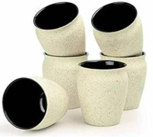 RAGHAV EMPORIUM Pack of 6 Ceramic Premium Kulhad Tea Coffee Cups Set of 6 for Home - white Black