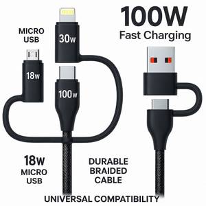 ULTRADART USB Type C Cable 6.5 A 1 m braided 6-in-1 Multi Charging Cable | USB-A & USB-C to Type-C, Lightning & Micro USB | Universal Charging | Braided Strong Cable