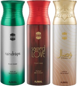 Ajmal Raindrops & Sacred Love & Wisal Deodorant Spray + 3 Testers Deodorant Spray  -  For Women