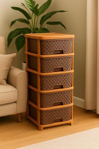 RANGILA 5 Layer Brown Foldable Cabinet Plastic Cupboard Storage Plastic Modular Drawer Plastic Free Standing Chest of Drawers