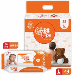 Coo Coo Large Size Diaper Pants (44 Count) & Baby wipes (80 Count) combo pack - L