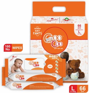 Coo Coo Large Size Diaper Pants (66 Count) & Baby wipes (160 Count) combo pack - L