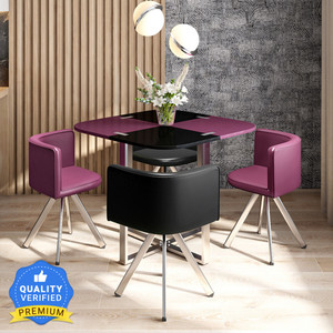 Durian NEON Purple Black Metal 4 Seater Dining Set Price in India