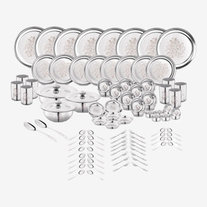Classic Essentials Pack of 101 Stainless Steel Stainless Steel Glory Dinner Set 101 Pieces Silver Heavy Gauge with Permanent Laser Design Dinner Set Price in India Buy Classic Essentials Pack of 101