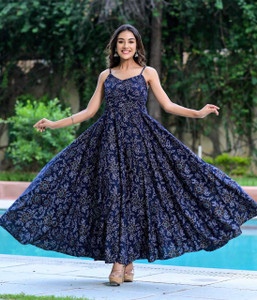Ro sky Fashion Women A line Dark Blue White Beige Dress Buy Ro sky Fashion Women A line Dark Blue White Beige Dress Online at Best Prices in India Flipkart