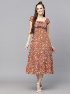 AAYU Women A-line Brown Dress