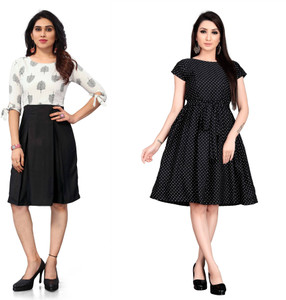 SHYAM SUNDARI Women A line White Black Dress Buy SHYAM SUNDARI