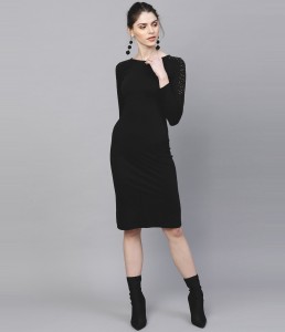 Black round neck Sheath Dress