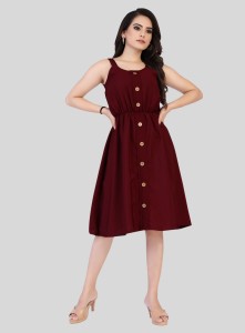 Vinag Trends Women Fit and Flare Maroon Dress - Buy Vinag Trends Women Fit  and Flare Maroon Dress Online at Best Prices in India