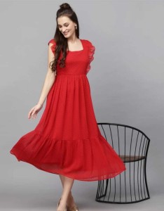 M .R FASHION Women A line Red Dress Buy M .R FASHION Women A