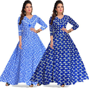 tpcreations Women Fit and Flare White Blue Dress Buy
